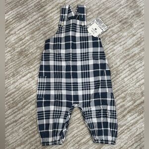 Kate Quinn gathered bubble pocket overall, indigo plaid 3-6M NWT